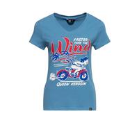 Queen Kerosin T-shirt pour femme | 50S | Rockabella | Vintage | Bande dessinée | Dessin animé | Rétro | Femme | Humorous | Imprimé | Moto | Biker Faster Than The Wind, bleu ciel, XXL