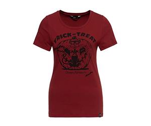 Queen Kerosin T-shirt vintage pour femme | T-shirt | Coupe ajustée | Imprimé sur le devant | Manches courtes | Halloween | Déclaration | Vintage | Citrouille | Cat Trick Or Treat, terra, XL