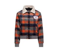 Queen Kerosin Veste d'hiver pour femme - Veste d'aviateur - Veste de camionneur - Manches longues - Boutons pression - Veste sherpa - Vintage - Rétro - Veste en laine - Veste à carreaux - Fourrure en