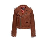 Queen Kerosin Veste en cuir pour femme - Daim - Franges - Cowgirl - Veste de motard - Vintage - Rétro - Coupe droite - Manches longues, marron, XL