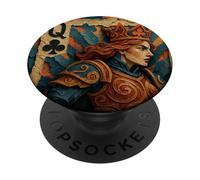 Queen of Club Warrior Armor Medieval Fantasy Lucky Poker PopSockets PopGrip Adhésif