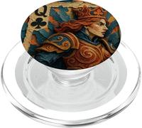 Queen of Club Warrior Armor Medieval Fantasy Lucky Poker PopSockets PopGrip pour MagSafe