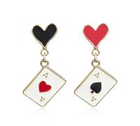 Queen of Heart Boucles d'oreilles Cœur Rouge Poker Boucles d'oreilles pour femmes Halloween Queen of Hearts Costume Accessoires, Zinc, Pas de gemme