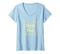 Queen of The pour - Cadeau Barman pour Femme T-Shirt avec Col en V, Femme, Bleu Céleste, M