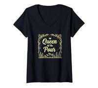 Queen of The pour - Cadeau Barman pour Femme T-Shirt avec Col en V, Femme, Noir, L