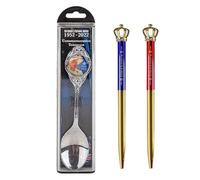 Queen Platinum Jubilia Souvenir du jubilé de platine 2022 à collectionner en acier inoxydable Cuillère souvenir souvenir 1952-2022 Cuillère plus 2 stylos couronne du jubilé de platine (encre noire)