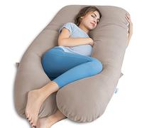 QUEEN ROSE Oreiller de Grossesse rafraîchissant, Coussin de maternité pour Dormir, Oreiller de Corps en Forme de U pour Soutien de Grossesse, avec Housse Soyeuse Amovible, Beige (140 cm)