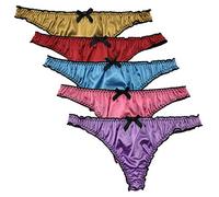 Queen Star Lot de 5 Strings Sexy en Satin avec Volants pour Femme - Multicolore - X-Large
