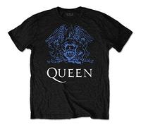 Queen - T-Shirt # M Unisex Black # Blue Crest [Import]