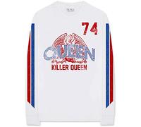 Queen - T-Shirt Maniche Lunghe # L Unisex White # Killer Queen '74 Stripes [Import]