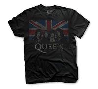 Queen T-Shirt Officiel Effet Vintage avec Drapeau Union Jack, Rock - Large - Noir
