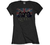 Queen T-shirt pour femme Motif Union Jack Noir Coupe ajustée, Multicolore, Taille L