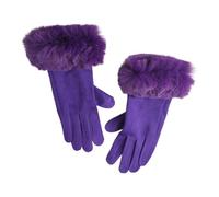 Queenbox Gants en daim et cuir pour femme, gants d'hiver chauds avec poignet en fausse fourrure, mitaines tactiles, gants épais en peluche pour femme