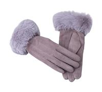 Queenbox Gants en daim et cuir pour femme, gants d'hiver chauds avec poignet en fausse fourrure, mitaines tactiles, gants épais en peluche pour femme