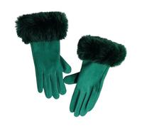 Queenbox Gants en daim et cuir pour femme, gants d'hiver chauds avec poignet en fausse fourrure, mitaines tactiles, gants épais en peluche pour femme