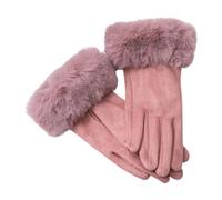 Queenbox Gants en daim et cuir pour femme, gants d'hiver chauds avec poignet en fausse fourrure, mitaines tactiles, gants épais en peluche pour femme