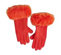Queenbox Gants en daim et cuir pour femme, gants d'hiver chauds avec poignet en fausse fourrure, mitaines tactiles, gants épais en peluche pour femme