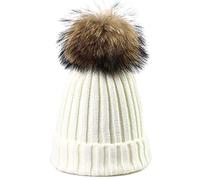 Queenbox Pom Pom Hat Bonnet Bonnet Solide Hiver Chaud avec Chunky Fourrure Amovible Bobble pour Hommes Femmes en Plein Air Sport, Blanc