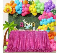 QueenDream Nappe rectangulaire à Paillettes - 228,6 x 335,3 cm - pour Patio, fête de Printemps, Mariage, fête prénatale, décoration de Table - Fuchsia