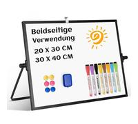 QUEENLINK Le Tableau Blanc Magnétique 30x40cm Le Tableau Blanc Effacable sur Pied Enfant avec Cadre en Aluminium Noir à la maison, à l'école, et au bureau