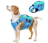Queenmore Gilet de Sauvetage pour Chien Taille L - Bleu, Ripstop, avec Poignée de Sauvetage,Gilets De Flottaison pour Bulldog Français, Dachshund(Bleu,L)
