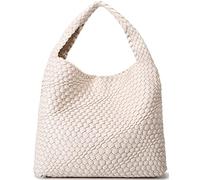 Queenoris Sac à main tissé tendance pour femme avec poignée sur le dessus, sac fourre-tout d'été souple, Blanc crème
