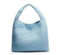 Queenoris Sac à main tissé tendance pour femme avec poignée sur le dessus, sac fourre-tout d'été souple, bleu ciel