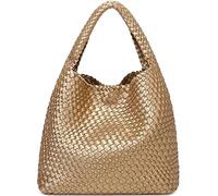 Queenoris Sac à main tissé tendance pour femme avec poignée sur le dessus, sac fourre-tout d'été souple, doré