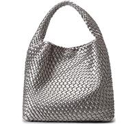 Queenoris Sac à main tissé tendance pour femme avec poignée sur le dessus, sac fourre-tout d'été souple, Argenté, 13" x 5.5" x 12"