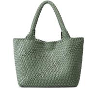 Queenoris Sac tissé pour femme, sac à bandoulière tendance en cuir végan, grand sac fourre-tout de voyage, Vert haricot., Medium