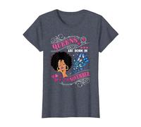 Queens are Born in November Girl Birthday Women T-Shirt, Femme, Bleu Chiné, 3XL