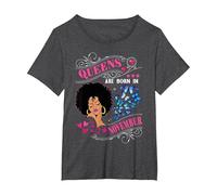 Queens are Born in November Girl Birthday Women T-Shirt, Femme Grandes Tailles, Chiné Foncé, 4X
