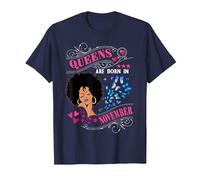 Queens are Born in November Girl Birthday Women T-Shirt, Homme, Bleu Marine, S