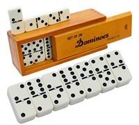 Queensell Jeu de Dominos Double 6 avec 28 Pièces et Boîte en Bois, Domino Classique, Jeu de Société pour Adultes et Enfants, Jeu de Voyage et Jeu de Société Famille