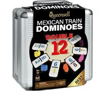 Queensell Jeu de Dominos Train Mexicain avec Chiffres, Jeu de Dominos Double 12 pour Adultes, Train de Domino Mexicain pour Adultes et Famille - Jeu de Dominos 91 Pièces avec Étui en Aluminium