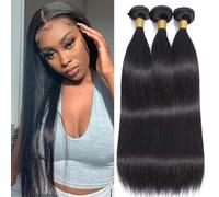 Queenset Extensions de cheveux humains raides de 40,6 cm, 45,7 cm, 50,8 cm, 100 % non traités, cheveux brésiliens vierges raides naturels noirs