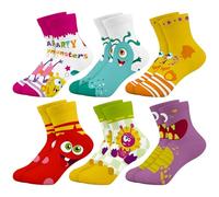 Queenshin 6 Paires Chaussettes Enfants Filles Chaussettes de Monstre Coloré de Dessin Animé Drôle Chaussettes Crew Cadeau Doux de 3 à 14 Ans Taille 25-38