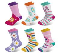 Queenshin 6 Paires Chaussettes Enfants Filles Mignon Fleurs Colorées Chaussettes Crew Cadeau Doux et Respirant de 5 à 8 Ans Taille 28-32