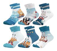 Queenshin 6 Paires Chaussettes Garçon Enfants Design Élégant d'Animaux Nautiques Respirant et Résistant de 2 à 11 Ans