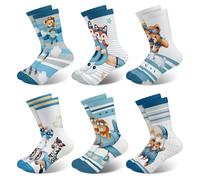 Queenshin 6 Paires Chausson Chaussette Garçon Enfants Créatures Aériennes Renards Ours Lions Rigolotes Fantaisie Crew Socks Idée Cadeau Confortable et Respirant de 9 à 14 Ans Taille 32-38
