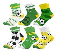 Queenshin 6 Paires Chausson Chaussette Garçon Enfants Football Vert Jaune Rayé Rigolotes Fantaisie Sport Chaussette Courtes Basse Idée Cadeau Confortable et Respirant de 2 à 4 Ans Taille 22-26