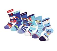 Queenshin 6 Paires Chausson Chaussette Garçon Enfants Voiture Bleue Vaisseau Spatial Rigolotes Fantaisie Crew Socks Idée Cadeau Confortable et Respirant de 3 à 5 Ans Taille 26-28