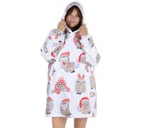 Queenshin Christmas Owl Sweat à Capuche Plaid Femme Homme Couverture Polaire Sherpa, Pull Hiver Plaid Poncho avec Poche et Manche Chaud, Cadeau Fluffy Douce Confortable pour Adultes