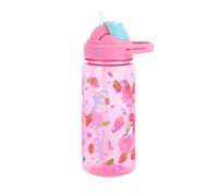 Queenshin Gourde Enfant,600ml Gourde Paille Portable,Durable,Bouche Souple en Silicone, Couvercle Rabattable Push-Pull,Anti Fuite,Sans BPA,Tasse D'eau Lapin Fraise Rose,Adapté à Lécole et Les Voyages