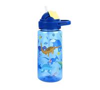Queenshin Gourde Enfant,600ml Gourde Paille Portable,Durable,Bouche Souple en Silicone, Couvercle Rabattable Push-Pull,Anti Fuite,Sans BPA,Tasse à Eau Dinosaure Bleu,Adapté à Lécole et Les Voyages