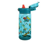Queenshin Gourde Enfant,600ml Gourde Paille Portable,Ouvrez le Couvercle en un Seul Clic,Serrure de Sécurité Anti Fuite,Sans BPA,Véhicule D'ingénierie Bleu Clair,Adapté à Lécole et Les Voyages