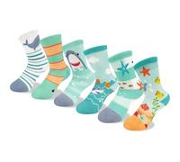Queenshin Lot de 6 Paires de Chaussettes Enfants Filles Animaux Marins Requin Dauphin Étoile de Mer Chaussettes Crew Cadeau Doux de 5 à 8 Ans Taille 28-31