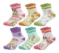 Queenshin Lot de 6 Paires de Chaussettes Enfants Filles Modèles de Rêve Champignons et Elfes Chaussettes Courtes Cadeau Doux de 3 à 5 Ans Taille 25-28