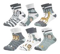Queenshin Lot de 6 Paires de Chaussettes Enfants Filles Motifs Intéressants et Mignons Chaussettes Animaux Grises Courtes Cadeau Doux de 3 à 5 Ans Taille 26-28