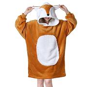 Queenshin Renard Orange Sweat à Capuche Plaid Femme Homme Couverture en Forme D'animaux Polaire Sherpa, Pull Hiver Plaid Poncho avec Poche et Manche Chaud, Cadeau Fluffy Douce Confortable